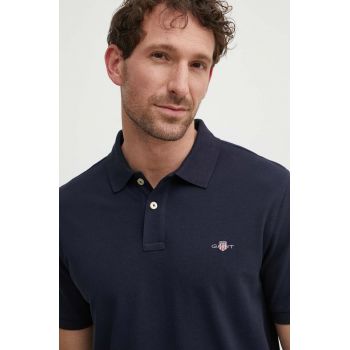 Gant polo de bumbac culoarea albastru marin, neted ieftin