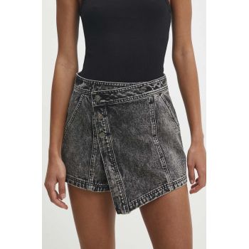 Answear Lab fustă și pantaloni denim culoarea gri, neted, high waist