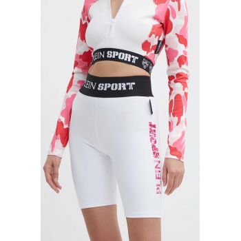 PLEIN SPORT pantaloni scurti femei, culoarea alb, modelator, high waist