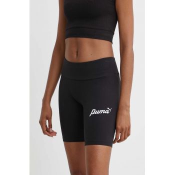 Puma pantaloni scurti ESS+ femei, culoarea negru, cu imprimeu, medium waist, 679678