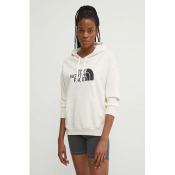 The North Face hanorac de bumbac W Light Drew Peak Hoodie femei, culoarea alb, cu glugă, cu imprimeu, NF0A3RZ4QLI1 ieftin