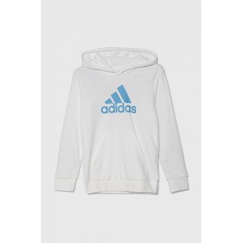 adidas bluza copii culoarea alb, cu glugă, cu imprimeu