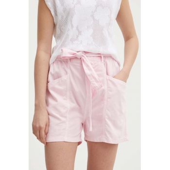 Pepe Jeans pantaloni scurti VALLE femei, culoarea roz, neted, high waist, PL801097