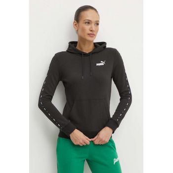 Puma bluza femei, culoarea negru, cu glugă, cu imprimeu, 677921