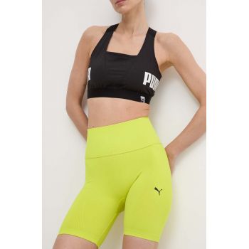 Puma pantaloni scurți de antrenament Shapelux Seamless culoarea verde, neted, high waist, 524386