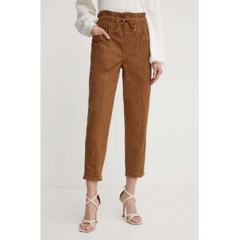 Silvian Heach pantaloni femei, culoarea maro, drept, high waist