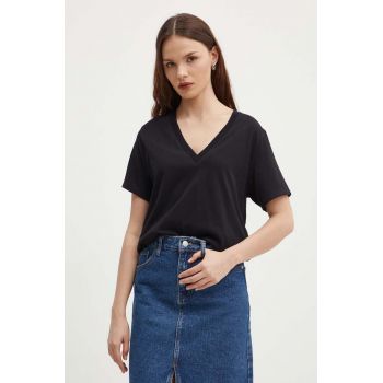 Sisley tricou din bumbac femei, culoarea negru