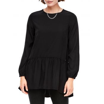 Bluza cu maneca lunga si volan, negru, dama, s.Oliver