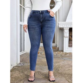 Blugi skinny cu talie medie, albastru