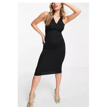 Rochie midi cu decolteu si spatele gol, dama, negru