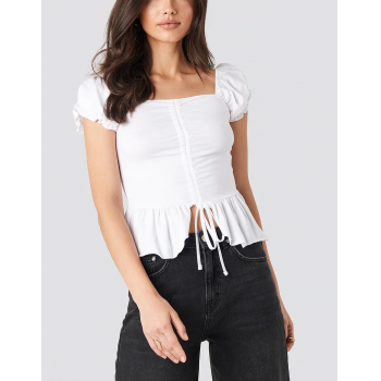 Top cropped alb cu snur