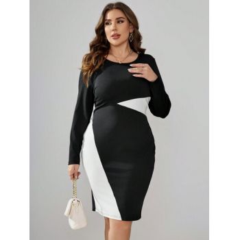 Rochie midi cu maneca lunga, conica, negru, dama