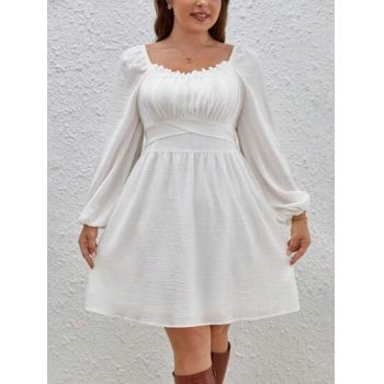 Rochie mini cu maneca lunga, alb, dama la reducere