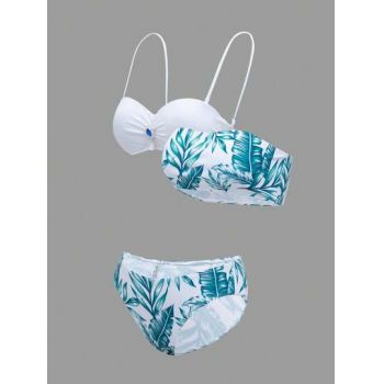 Set costum de baie, 3 piese, doua sutiene si chiloti, imprimeu, alb, dama