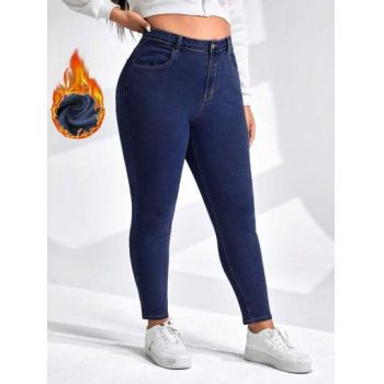 Blugi skinny fit, cu talie inalta, albastru, dama, Shein