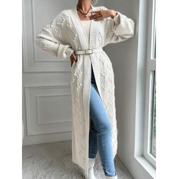 Cardigan maxi cu aplicatii 3D, alb, dama, Shein