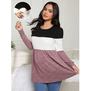 Pulover pentru alaptare, cu volan, Maternity, multicolor, dama