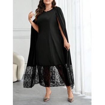 Rochie maxi cu trena, aplicatii dantela, negru, dama