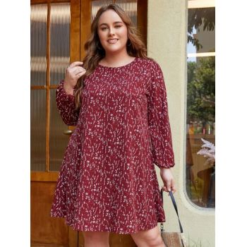 Rochie mini cu imprimeu si maneca lunga, visiniu, dama, Shein