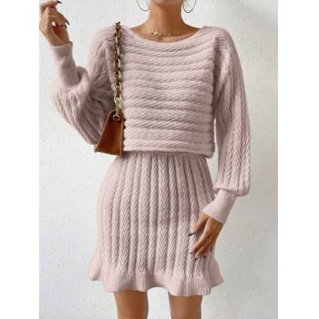 Rochie mini din tricot, cu talie elastica, roz, dama, Shein la reducere