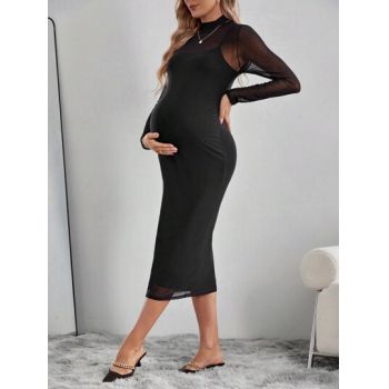 Rochie midi cu maneci transparente si guler, Maternity, dama, Shein