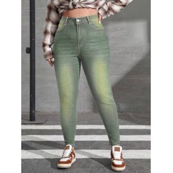 Blugi skinny, cu talie inalta, verde, dama, Shein