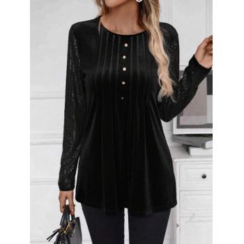 Bluza cu aplicatii paiete si pietricele, negru, dama, Shein