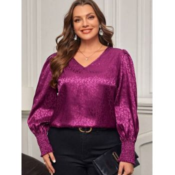 Bluza cu imprimeu si maneci bufante, mov, dama, Shein