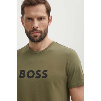 BOSS tricou din bumbac barbati, culoarea verde, cu imprimeu, 50503276