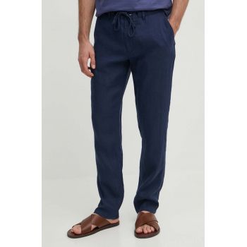 Gant pantaloni din in culoarea albastru marin, cu fason chinos