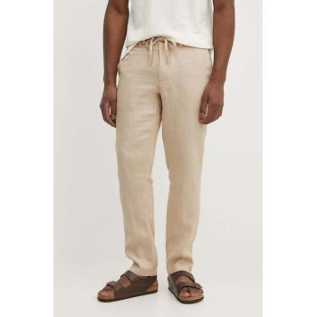 Gant pantaloni din in culoarea bej, cu fason chinos