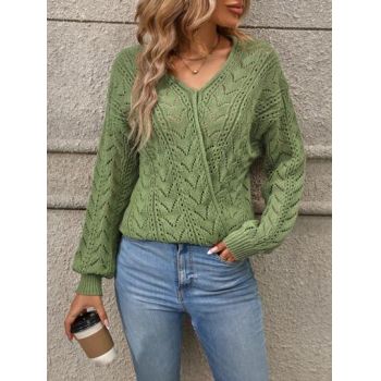 Pulover din tricot cu decolteu, verde, dama, Shein