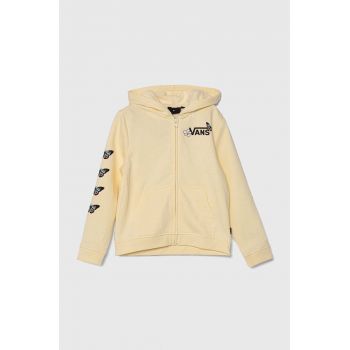 Vans hanorac de bumbac pentru copii FLUTTER FLY ZIP HOODIE culoarea galben, cu glugă, cu imprimeu