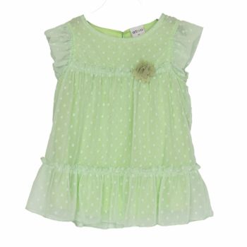 Bluza cu volane, maneci scurte si cu detalii, verde, fete, Ativo