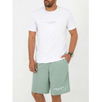 Set tricou si pantaloni 3/4 cu buzunare, verde, barbati, Shein