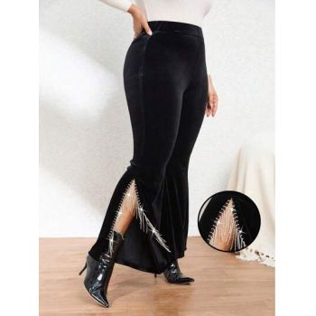 Pantaloni evazati, cu talie inalta, negru, dama, Shein