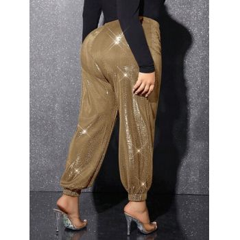 Pantaloni lungi cu talie medie, auriu, dama, Shein ieftini