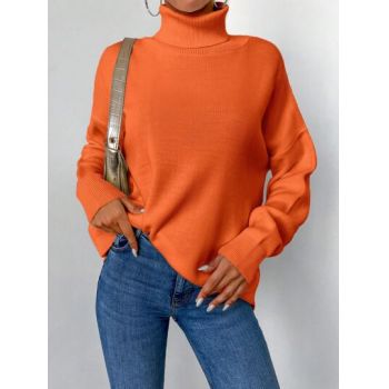 Pulover din tricot cu guler inalt si maneca lunga, portocaliu, dama, Shein