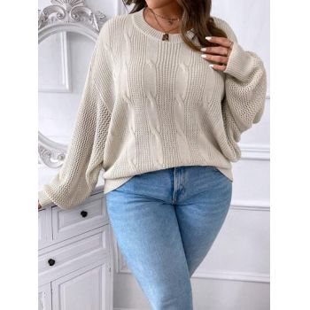 Pulover din tricot cu model, crem, dama, Shein la reducere