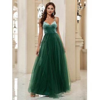 Rochie cu bretele si tull, verde, dama, Shein