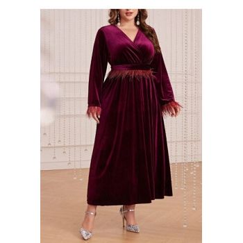 Rochie maxi, cu maneca lunga si decolteu, visiniu, dama, Shein la reducere