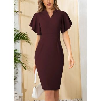 Rochie mini, cu decolteu si maneca scurta, visiniu, dama, Shein la reducere