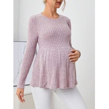 Bluza din tricot, cu maneca lunga, Maternity, roz, dama, Shein la reducere