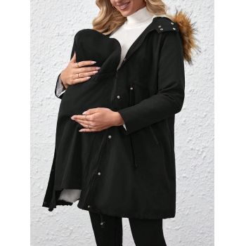 Geaca de iarna cu gluga si fermoar, Maternity, negru, dama, Shein