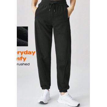 Pantaloni de sport, cu snur si talie inalta, negru, dama, Shein la reducere