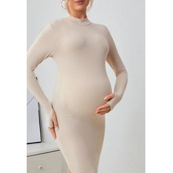 Rochie mini, cu maneca lunga si guler, Maternity, crem, dama, Shein