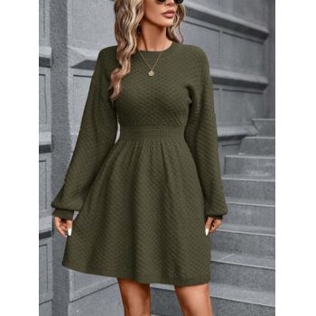 Rochie mini din tricot, cu maneca lunga, verde, dama, Shein