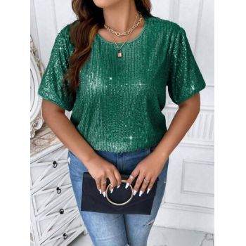 Tricou cu aplicatii paiete, verde, dama, Shein