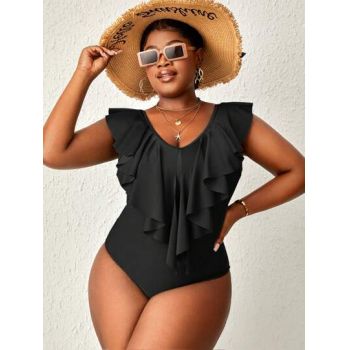 Costum de baie intreg, cu decolteu, negru, dama, Shein