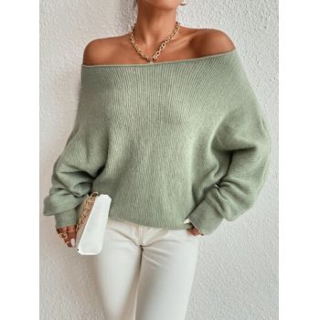 Pulover din tricot, cu maneca lunga si umerii goi, verde, dama, Shein